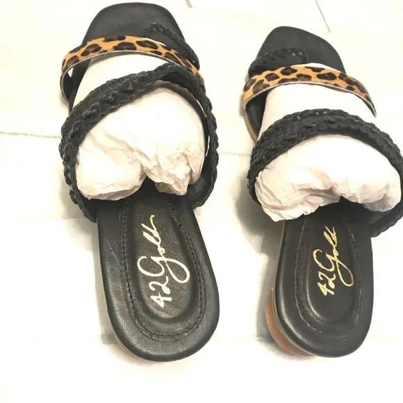 42 Gold NAYA SLIDE SANDALs leopard pony