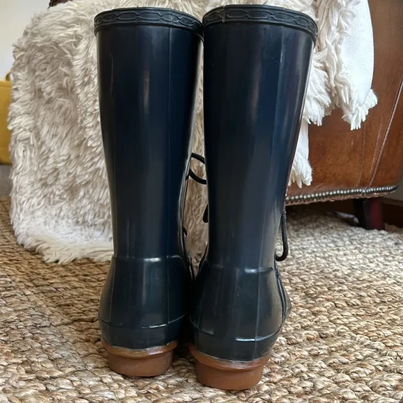 Ackley lace up navy Hunter rubber rain boots mid calf waterproof rainboot 6/37