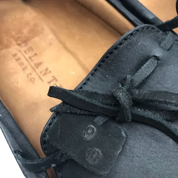 Adelante Moccasin Black Leather House Shoes Slippers Womens 9 Hand Sewn EUC
