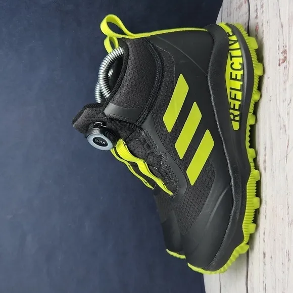 Adidas Kid's FortaRun BOA ATR Reflective Black Neon Shoes FZ5472 Size 3