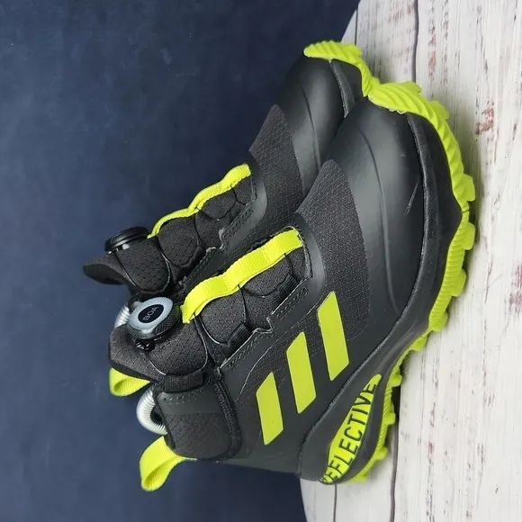 Adidas Kid's FortaRun BOA ATR Reflective Black Neon Shoes FZ5472 Size 3