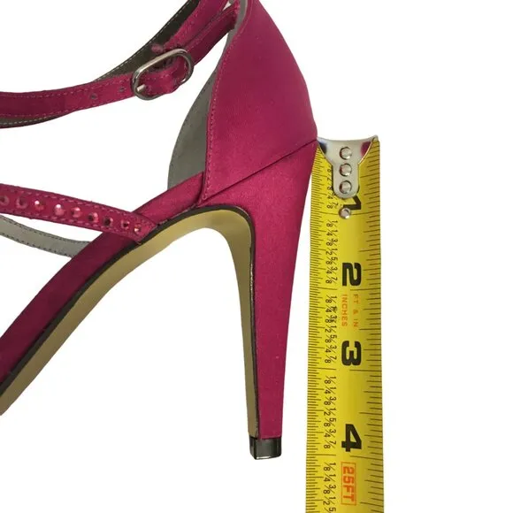 Adrianna Papell Sandals Crystals High Heel Ankle Art Deco Fuchsia Satin Size 7