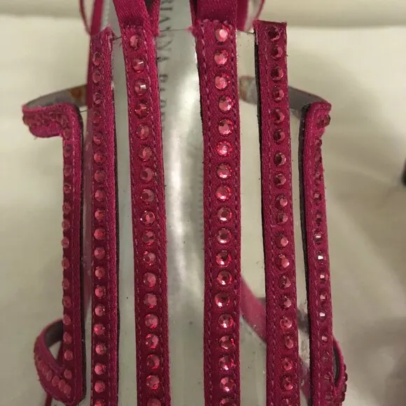 Adrianna Papell Sandals Crystals High Heel Ankle Art Deco Fuchsia Satin Size 7
