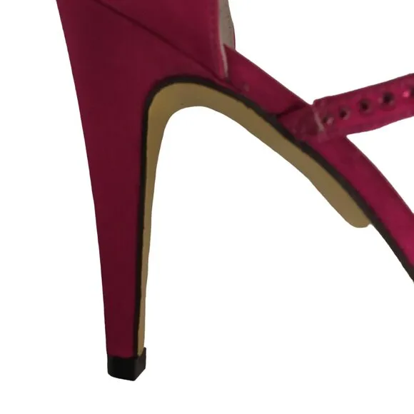 Adrianna Papell Sandals Crystals High Heel Ankle Art Deco Fuchsia Satin Size 7