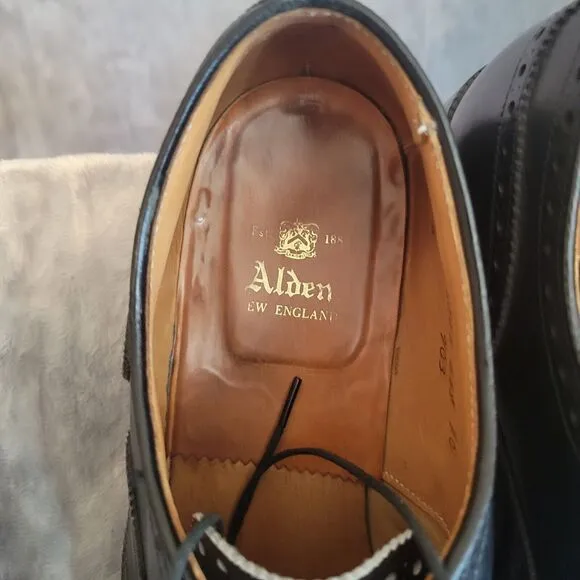 Alden Mens Black Wingtip Calfskin 903 Hampton‎ Size 9 B/D Oxford Shoes