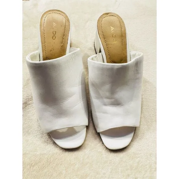 ALDO Women's White Slip-On Block Heel Sandals Size 6.5 US
