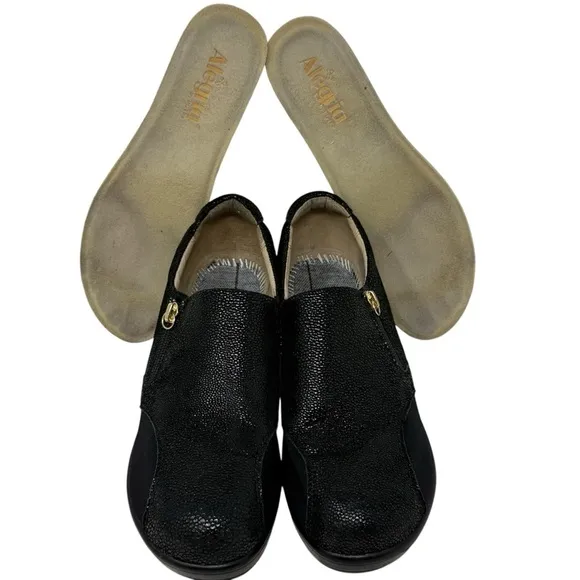 Alegria Hayli Black Leather Slip On Anti Skid Comfort Shoes Size EU 40 US 9.5 10