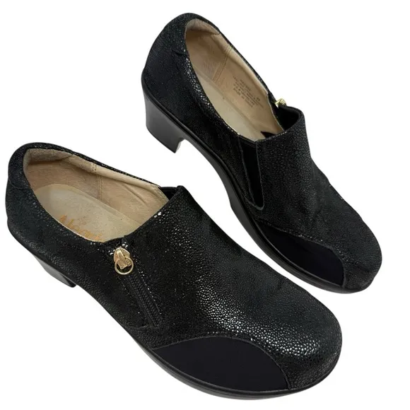 Alegria Hayli Black Leather Slip On Anti Skid Comfort Shoes Size EU 40 US 9.5 10