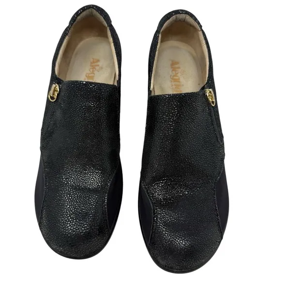 Alegria Hayli Black Leather Slip On Anti Skid Comfort Shoes Size EU 40 US 9.5 10