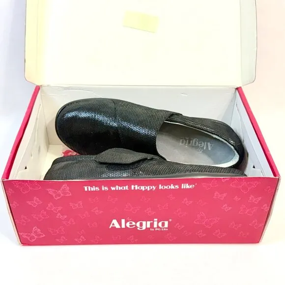 Alegria Women's Lauryn Black Slip-On Shoes Size 40W Textured Leather Upper