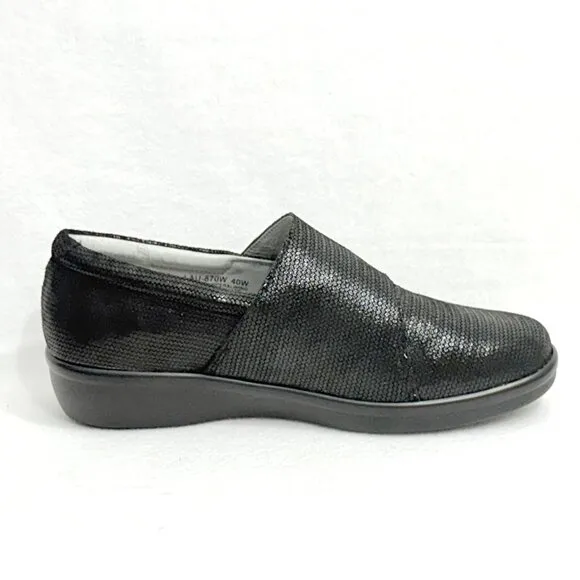 Alegria Women's Lauryn Black Slip-On Shoes Size 40W Textured Leather Upper