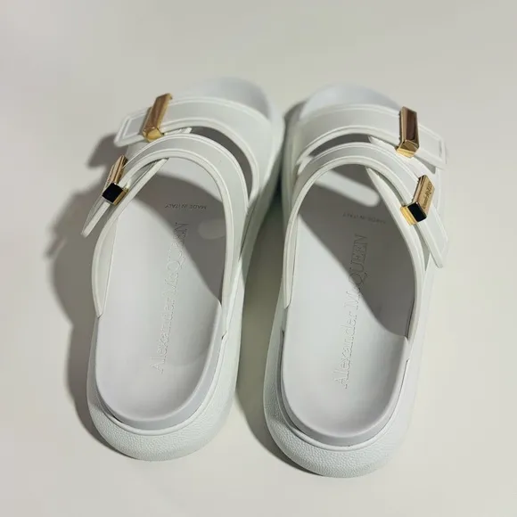 Alexander McQueen White Sandals with Gold Details