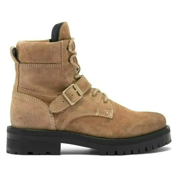 All Saints Shoes Womens 8 Paulina Brown Suede Buckle Combat Boots NIB