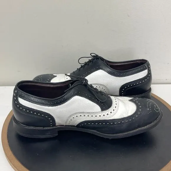 Allen Edmonds Medalist Golf Shoes Men Size 10 D Black White Leather Golf Spikes