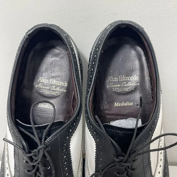 Allen Edmonds Medalist Golf Shoes Men Size 10 D Black White Leather Golf Spikes