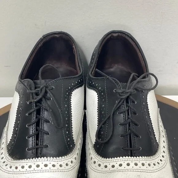 Allen Edmonds Medalist Golf Shoes Men Size 10 D Black White Leather Golf Spikes