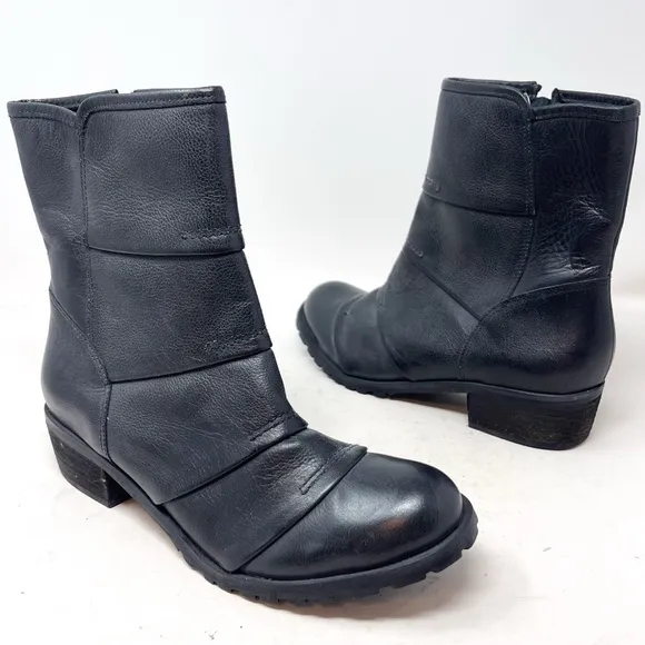 Andre Assous Genuine Leather Black Midi Side zip boots waterproof sz EUR 40/9.5