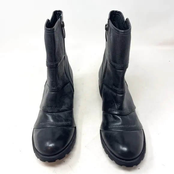Andre Assous Genuine Leather Black Midi Side zip boots waterproof sz EUR 40/9.5