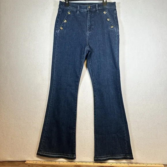 Ann Taylor Womens Blue Denim Wide Leg Button Jeans Size 8
