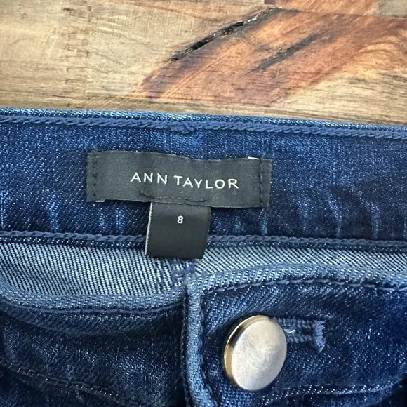 Ann Taylor Womens Blue Denim Wide Leg Button Jeans Size 8