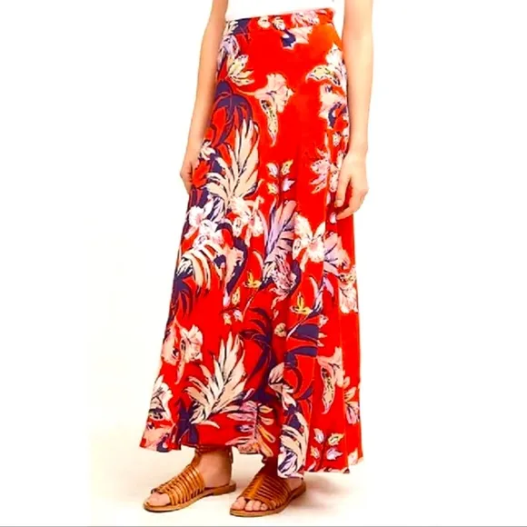 Anthroplogie NWT HD in Paris Silk Floral lined maxi skirt