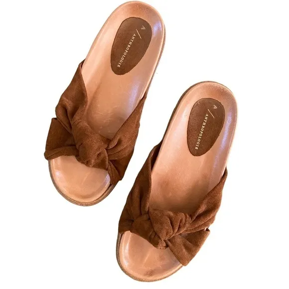 Anthropologie Liza Brown Suede Twist Slide Sandals Size 39 NWOT