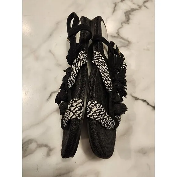 Anthropologie Size 8 Women’s Black and White Fringed Rope Sandals NEW