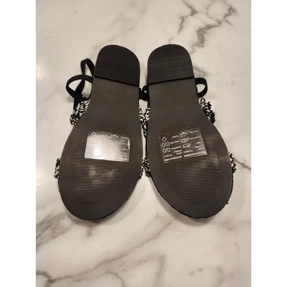 Anthropologie Size 8 Women’s Black and White Fringed Rope Sandals NEW