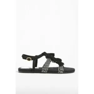 Anthropologie Size 8 Women’s Black and White Fringed Rope Sandals NEW