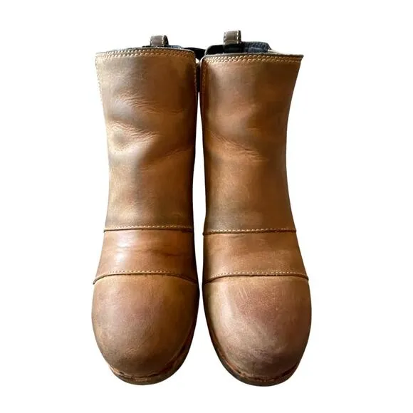 Anthropologie Sorel 7.5 Hidden Wedge Leah Ankle Boots Distressed LEATHER Brown