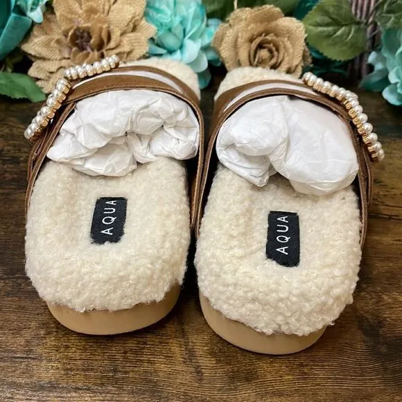 Aqua Women's Furry Embellished Sandals 7.5