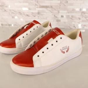 Ascot Manor Sneaker White Leather Shoes M 8 W 9.5 Unisex Red Logo Classic Adult