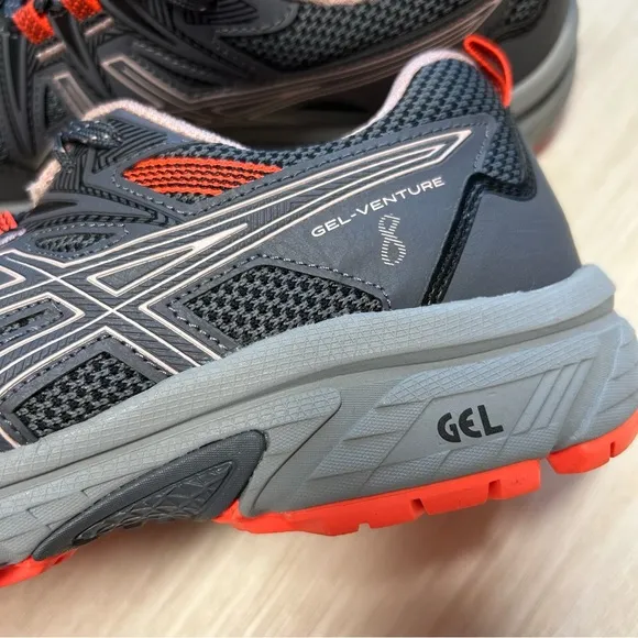 Asics Woman’s Gel Venture 8 Running Shoes Grey Blush‎ Pink Orange Size 9 Wide.