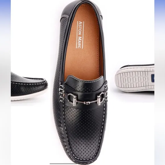 ASTON MARC PERFORATED BIT LOAFER BLACK 10 NIB