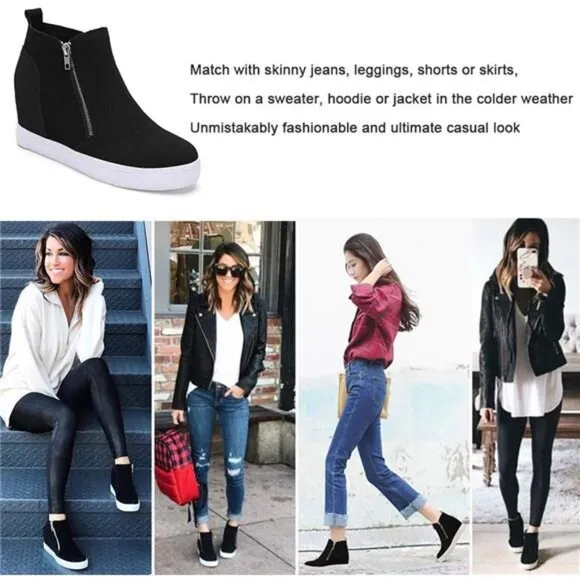Athlefit Women's Wedge Sneakers Hidden Heel Platform Wedge Booties Hidden
