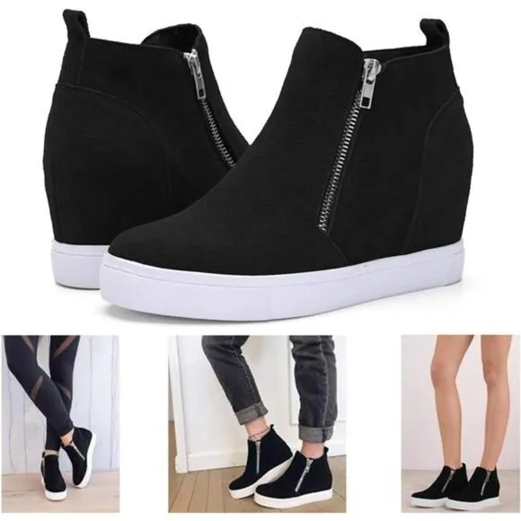 Athlefit Women's Wedge Sneakers Hidden Heel Platform Wedge Booties Hidden