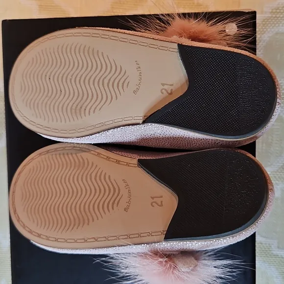 Babywalker Dusty Pink Leather Fur Jewel Baby Shoes NWT &amp; box Greece 21 US 18-24m