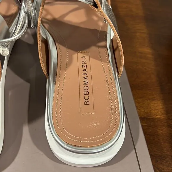 BCBG MaxAzria Sandals In Silver. Leather