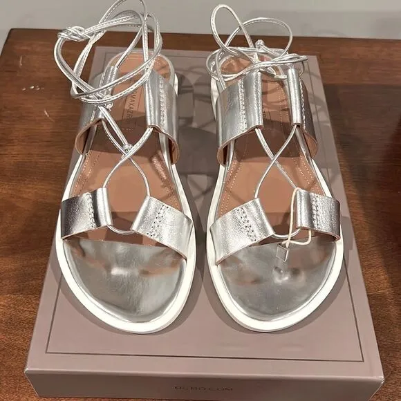 BCBG MaxAzria Sandals In Silver. leather