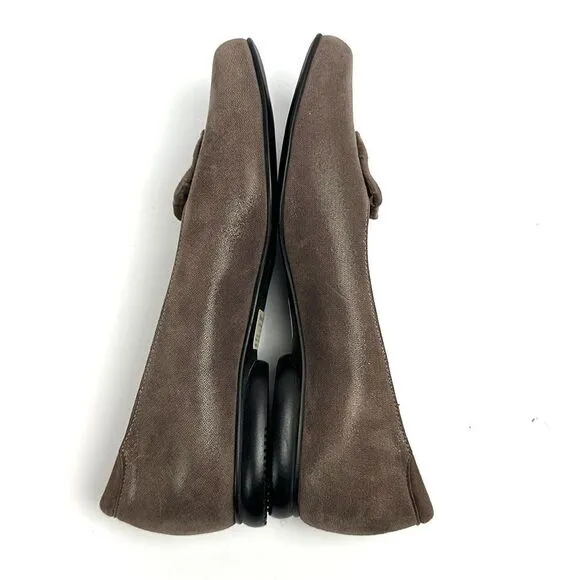 BeautiFeel Alexa Taupe Suede Leather Flats Shoes with Rosette Details 37 US 6,5