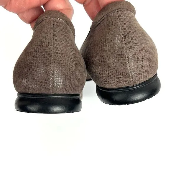 BeautiFeel Alexa Taupe Suede Leather Flats Shoes with Rosette Details 37 US 6,5
