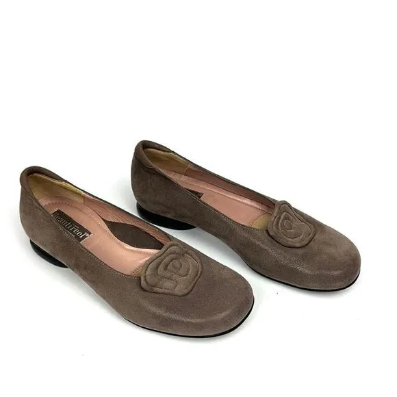 BeautiFeel Alexa Taupe Suede Leather Flats Shoes with Rosette Details 37 US 6,5