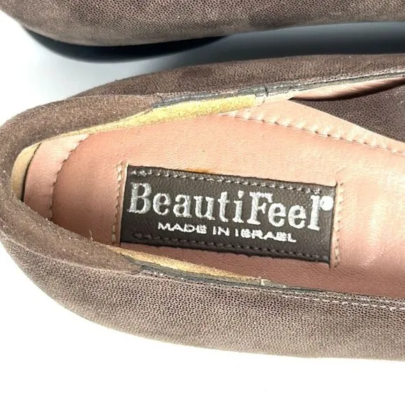 BeautiFeel Alexa Taupe Suede Leather Flats Shoes with Rosette Details 37 US 6,5
