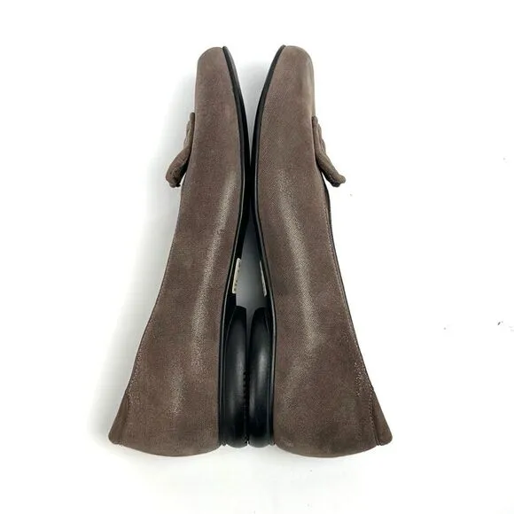 BeautiFeel Alexa Taupe Suede Leather Flats Shoes with Rosette Details 37 US 6,5