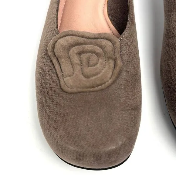 BeautiFeel Alexa Taupe Suede Leather Flats Shoes with Rosette Details 37 US 6,5