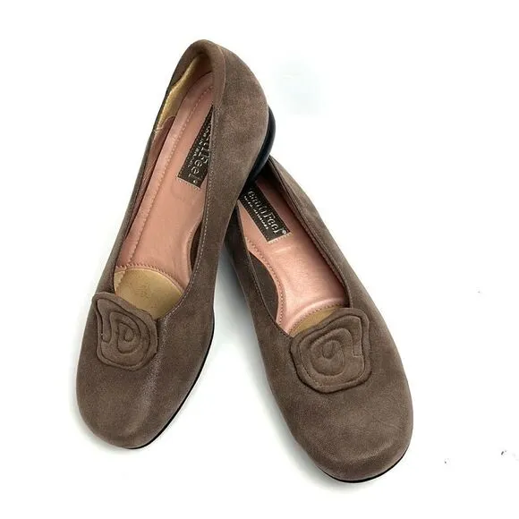 BeautiFeel Alexa Taupe Suede Leather Flats Shoes with Rosette Details 37 US 6,5