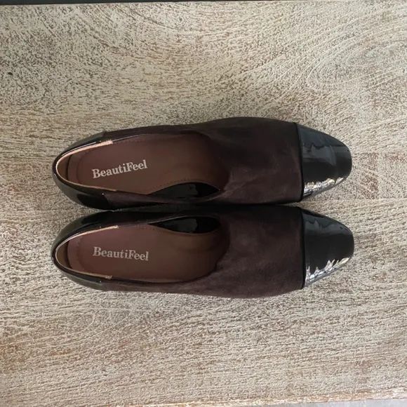 Beautifeel Lucy Shoes Suede Patent Leather Cap Toe Heel Brown Size 37