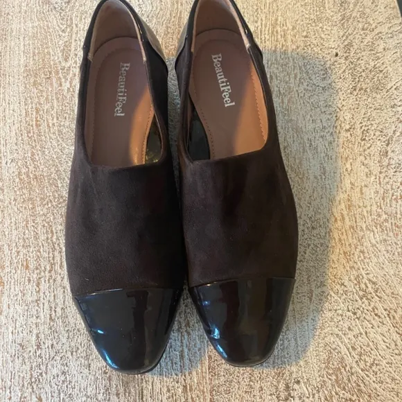Beautifeel Lucy Shoes Suede Patent Leather Cap Toe Heel Brown Size 37