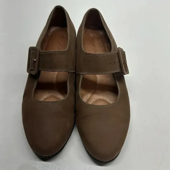 BeautiFeel Suede Mary Jane Comfort Shoes Buckle Tan Brown Size EUR 37 US 6 6.5