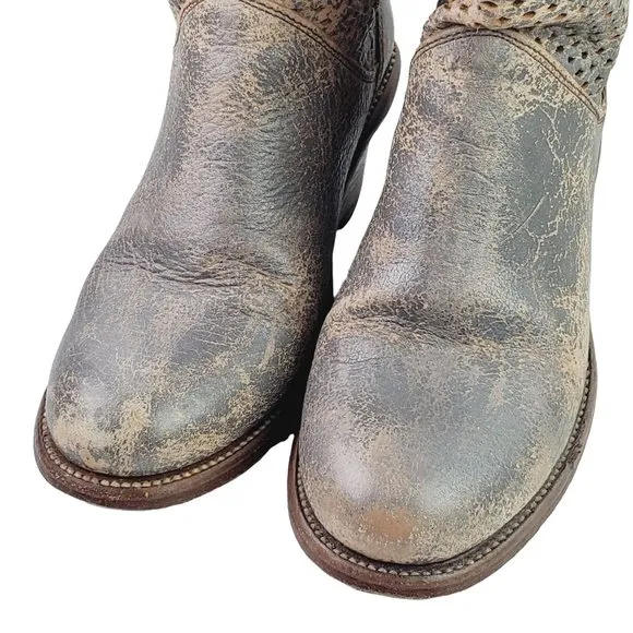 Bed Stu Dutchess Wedge Boots in Smoke Gray with Heavy Beautiful Distressing, 9.5